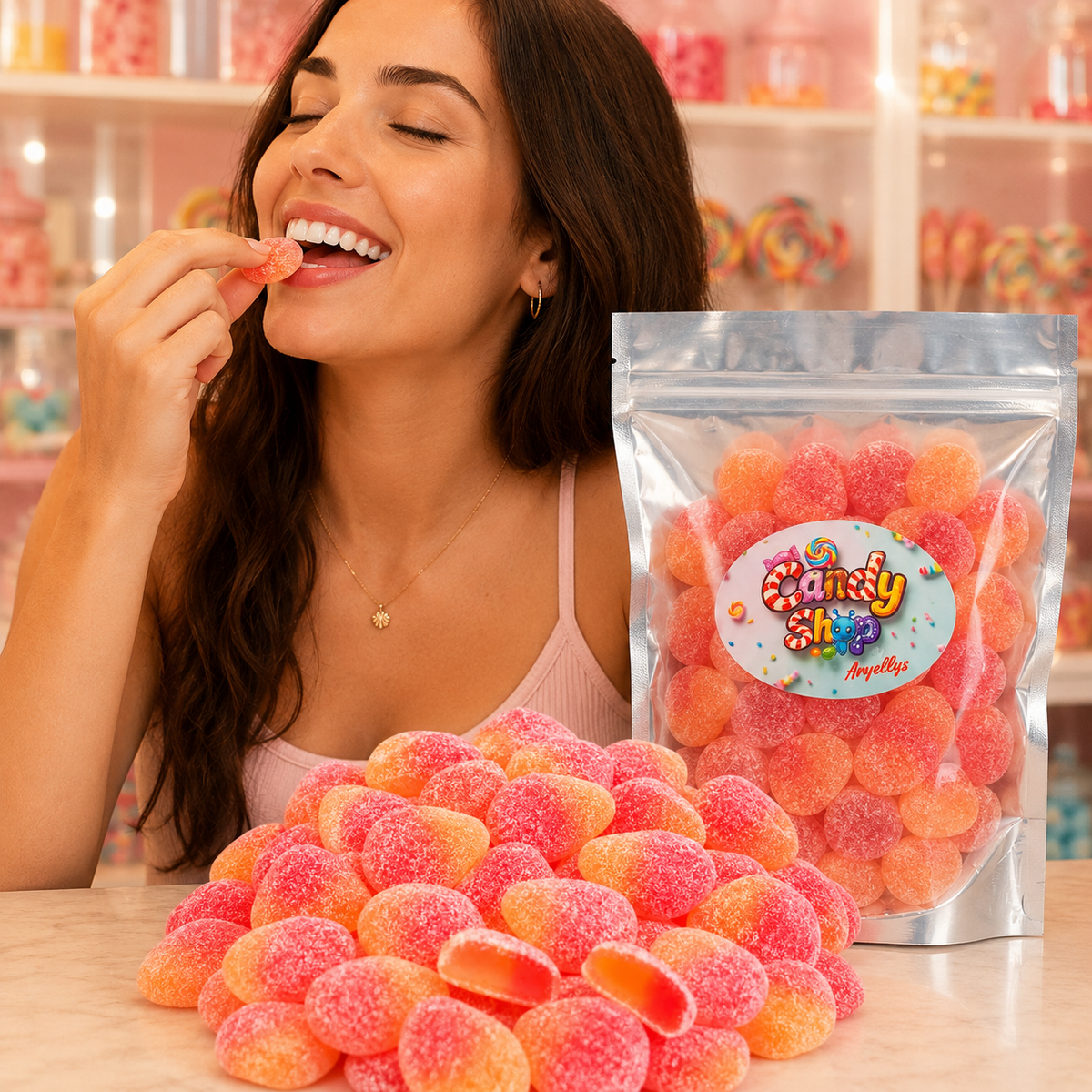 Haribo Gummy Peaches Watermelon Wedges Sweet Candy, Bag of Gummies | Bulk Candy