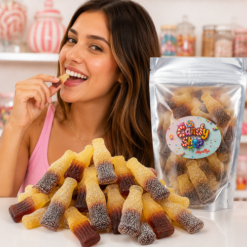 Gummy Bottles, Cola Flavor Candy or Sour Bottles Classic Cola Flavor 2" Gummies (Your Selection)